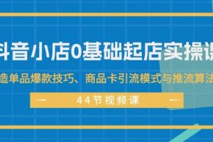 抖音小店0基础起店实操课，打造单品爆款技巧、商品卡引流模式与推流算法等